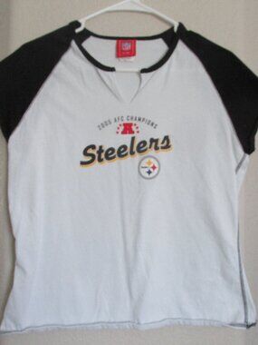 NFL Steelers Pullover T Shirt Womens Large White 2005 AFC Champions Juniors Top